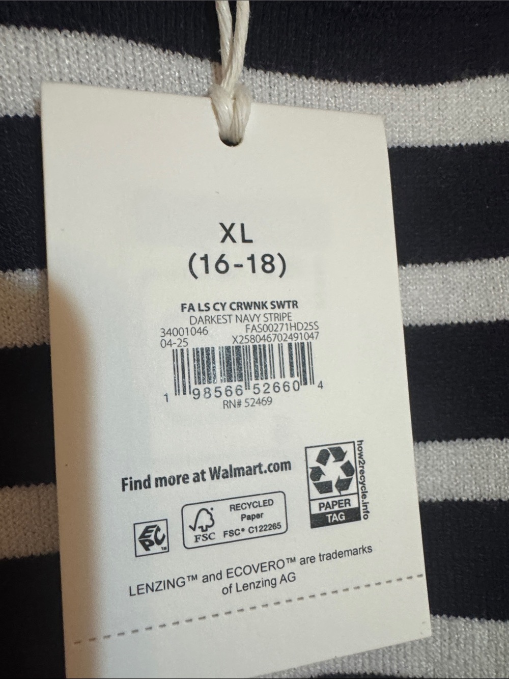 Navy and White Striped Long-Sleeve Crewneck Sweater - Picture 2 of 4